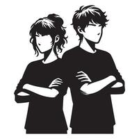 Chibi Friends Arms Crossed Silhouette with Attitude black and white design vector