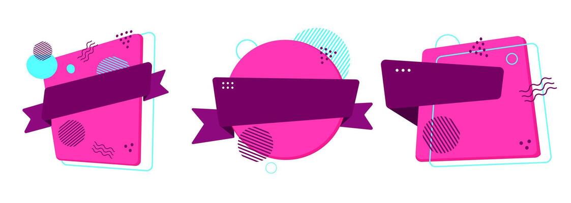 Abstract Geometric Banner Set with Colorful Ribbons.Bright Abstract Labels with Copy Space. ideal for promotions, sale tags, social media posts, web design, or digital advertising. illustration