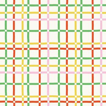 Hand-Drawn Seamless Block Texture With Wobbly Lines and Squares in Red, Green and Yellow vector