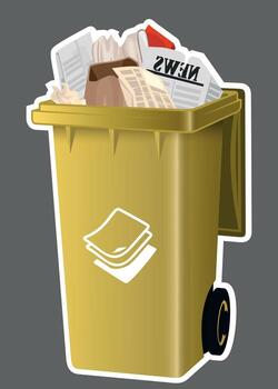 yellow plastic paper container with garbage isolated on gray background vector