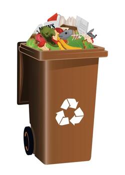 brown plastic trash container with garbage inside isolated on white background vector