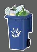 blue plastic container with garbage for glass isolated on gray background vector