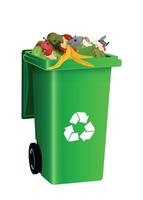 green plastic trash container with garbage inside isolated on white background vector