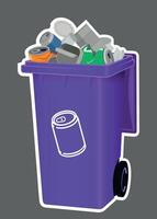 lilac plastic container with garbage for metal isolated on gray background vector
