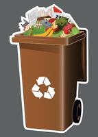 brown plastic container with garbage for garbage isolated on gray background vector