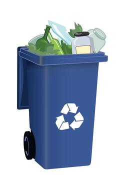 blue plastic trash container with garbage inside isolated on white background vector