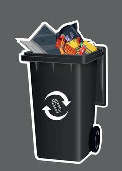 black plastic container with garbage for electronic isolated on gray background vector