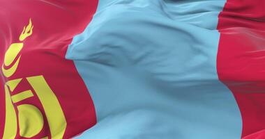 Mongolia flag waving at wind with blue sky in slow, loop video