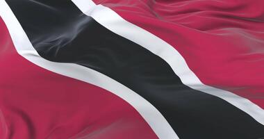 Flag of Trinidad and Tobago waving at wind in slow with blue sky, loop video
