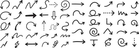 Diverse hand drawn arrow shapes and directions arrows vector