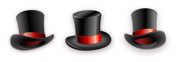 black top hats with red ribbons vector