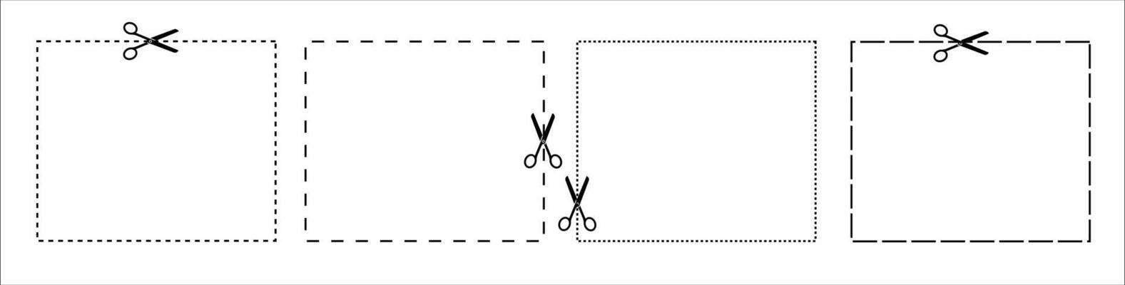 Scissors cut along the contour on a white background. illustration. Paper cut icon with dotted line. scissors with cut lines. set of cutting scissors.