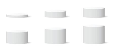 Set of 3d circle podium, pedestal and platform, stand stage, cylinder, column platform for display product, round white circle empty stages template isolated vector