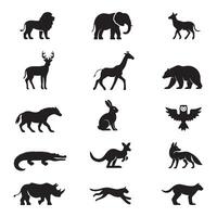 Wild Animal Silhouette Icon Set Wildlife Collection Isolated on White Background vector