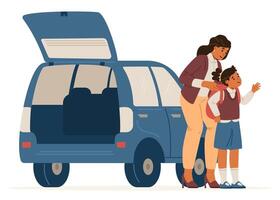 Mother and child near a car vector