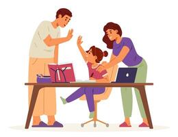 Parents assisting child with homework vector
