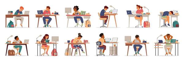 Students studying at desks vector
