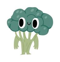 Cartoon character of a happy smiling broccoli standing with arms down, big eyes and a smile, isolated on white background, ideal for healthy food and vegan lifestyle promotion vector