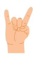 Cartoon illustration of a hand with index finger and little finger extended and other fingers curled, forming the rock and roll sign, isolated on a white background vector
