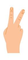 Cartoon illustration of a hand making peace sign, gesturing with index and middle fingers raised up, symbolizing victory, agreement or truce, isolated on white background vector