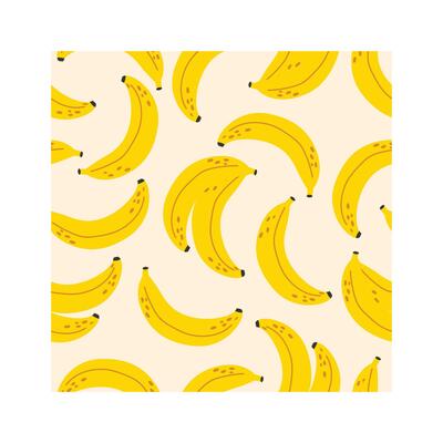 Seamless pattern with ripe yellow bananas rotating on a light yellow background, simple design, illustration for wrapping paper, textile, background