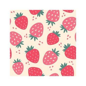 Seamless pattern featuring stylized strawberries in shades of pink and red, scattered across a cream background, creating a cheerful and vibrant design suitable for various applications vector