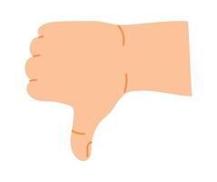 Cartoon hand displaying a thumbs down gesture, signaling negative feedback and disapproval. Isolated illustration on a clean white background, conveying disagreement and rejection vector