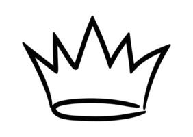 Simple, black and white line art illustration of a crown symbolizing monarchy, power, achievement and victory, drawn with a childlike aesthetic vector