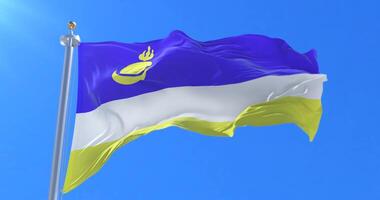 Flag of the Republic of Buryatia waving at wind with blue sky, loop video