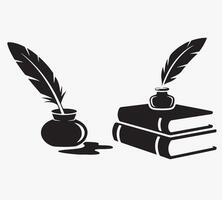 Black Inkwells with Feathers and Books Illustration vector