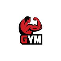 Red muscular arm flexing with G Y M text logo on white background vector