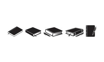 Black Notebooks and Pens Silhouettes on White Background vector