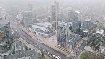 Vilnius, Lithuania - 28th november, 2024-aerial hyperlapse The Central Business District is rapidly developing business district in Snipiskes eldership of Vilnius, Lithuania video