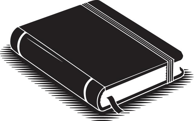 Black and white book illustration with bookmark and diagonal shading