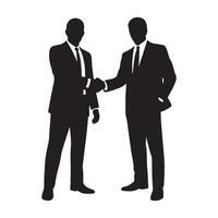 Two Silhouetted Businessmen Shaking Hands in Black and White vector