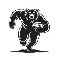 Black and white bear mascot running with football illustration vector