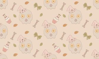 Skull and Potion Halloween Seamless Pattern in Pastel Beige vector