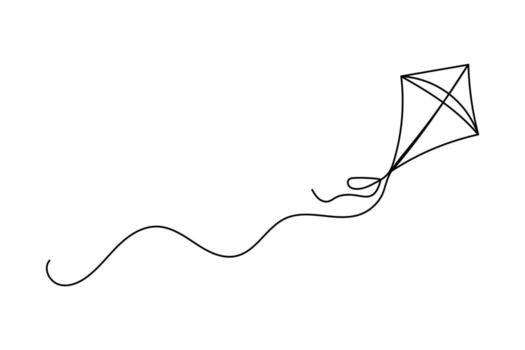 Artistic minimalist kite design using continuous one line drawing for abstract style illustration vector