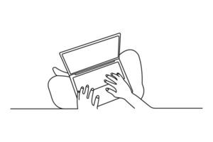 Continuous line laptop sketch in minimal style with elegant outline for digital concept art vector