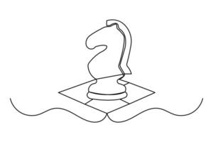 Isolated knight chess piece one line minimalist outline drawing in artistic abstract style vector