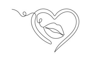 Minimalist continuous line drawing of lips elegant outline isolated sketch on white background vector