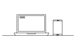 Laptop outline continuous line art design in minimalistic modern style isolated on white vector