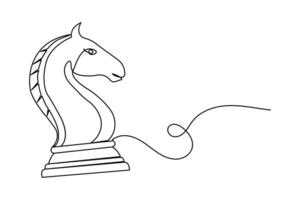 Simple one line drawing of a knight chess piece with minimalistic and isolated outline design vector