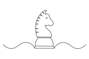 Simple chess knight continuous one line drawing illustration in minimalistic black outline style vector