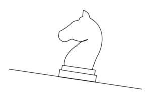 Knight chess piece continuous one line drawing in minimalist style isolated outline illustration vector