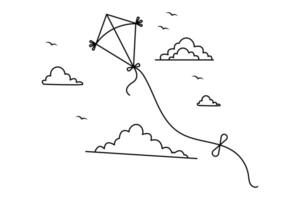 Minimalist style kite one line art with clean isolated outline drawing for modern design use vector
