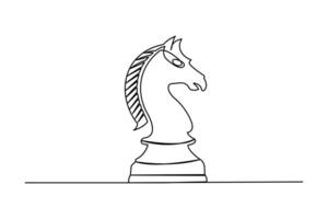 Minimal knight chess design in continuous one line drawing and isolated artistic illustration vector