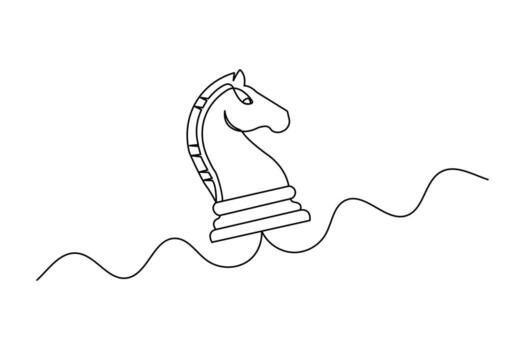 Artistic one line drawing of knight chess piece with minimal and clean isolated outline design vector