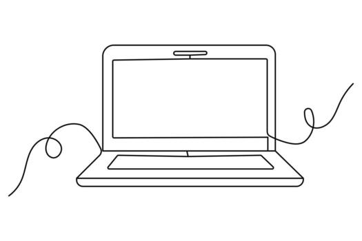 Continuous line drawing of laptop computer in minimal clean style for digital themes vector