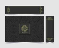 Elegant Ornament Packaging Box Design with Mandala Logo and Damask Pattern vector